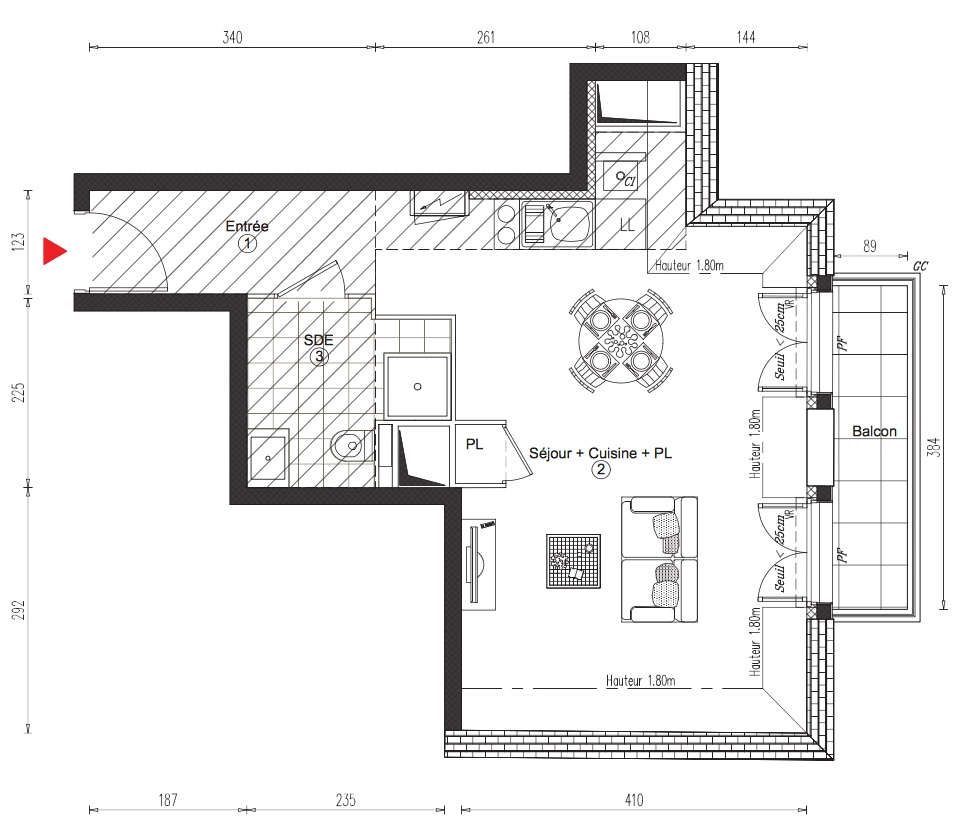 T1 - 31,54 m² - 4ème étage - Balcon