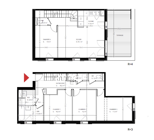 T5 - 88,00 m² - 3/4ème étage - Balcon - Parking