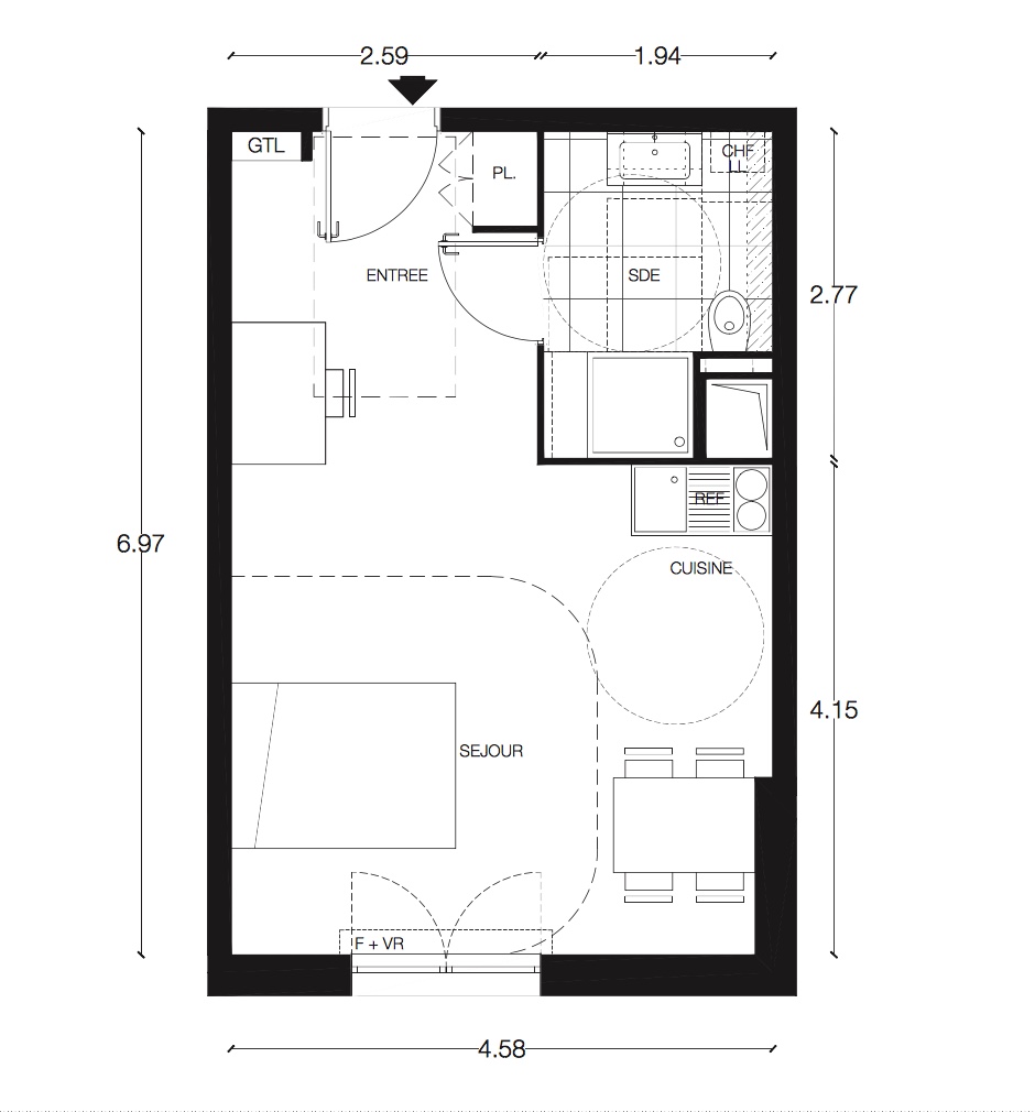 T1 - 30,60 m² - 1er étage - Parking 