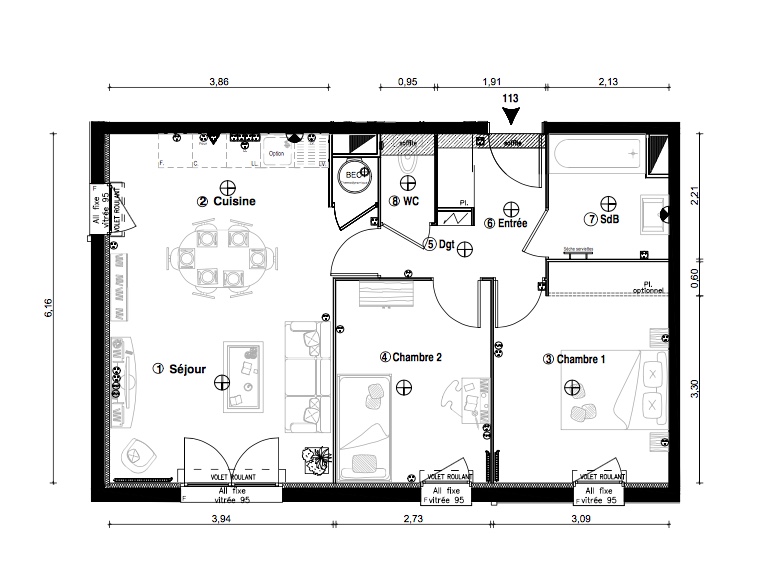 T3 - 58,20 m² - 1er étage - Parking