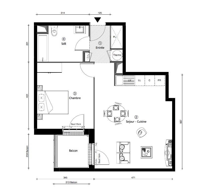 T2 - 51,55 m² - 2ème étage - Balcon - Parking - Vendu