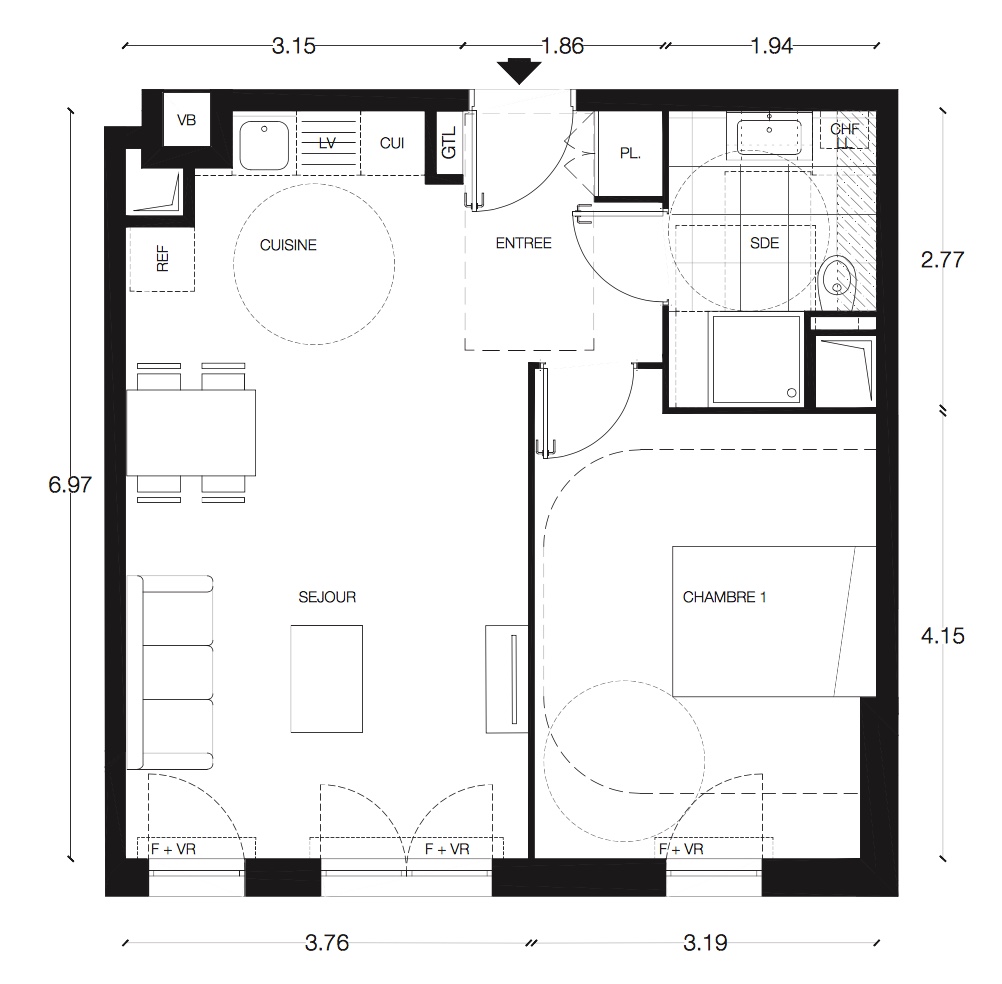 T2 - 46,20 m² - 2ème étage - Parking