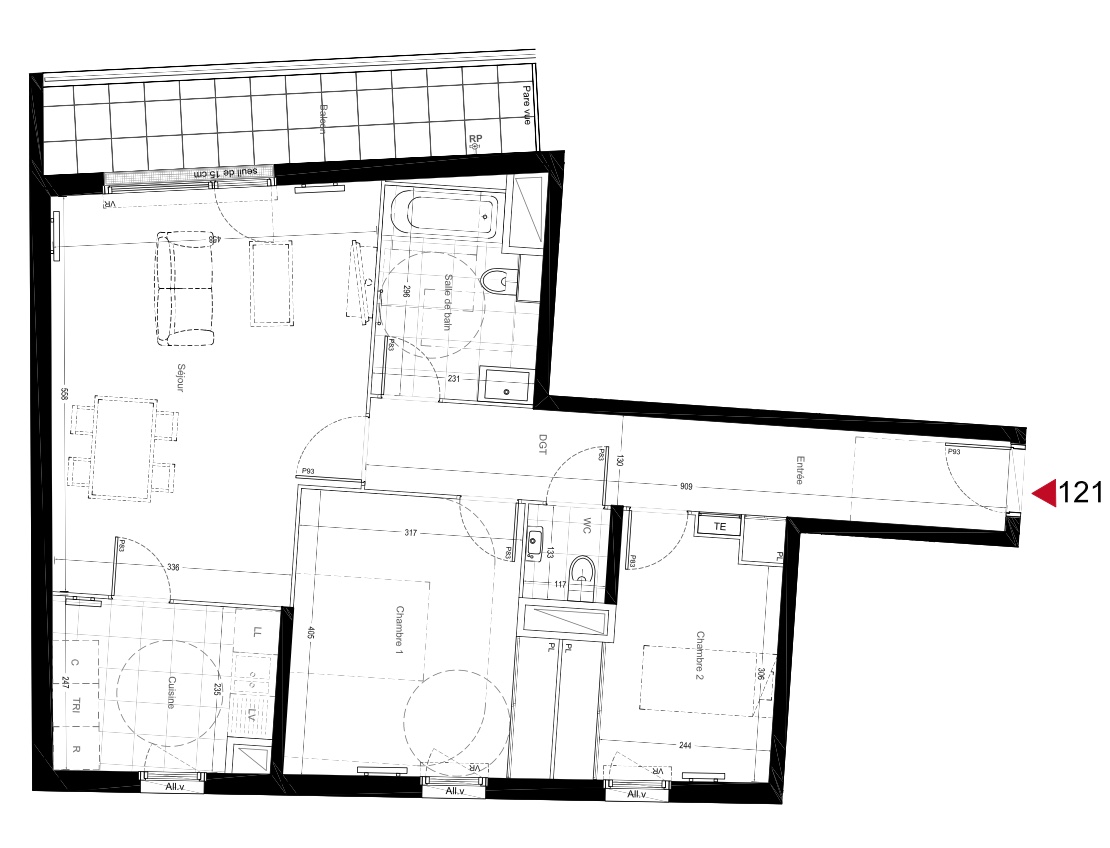T3 - 74,99 m² - 2ème étage - Balcon - Parking