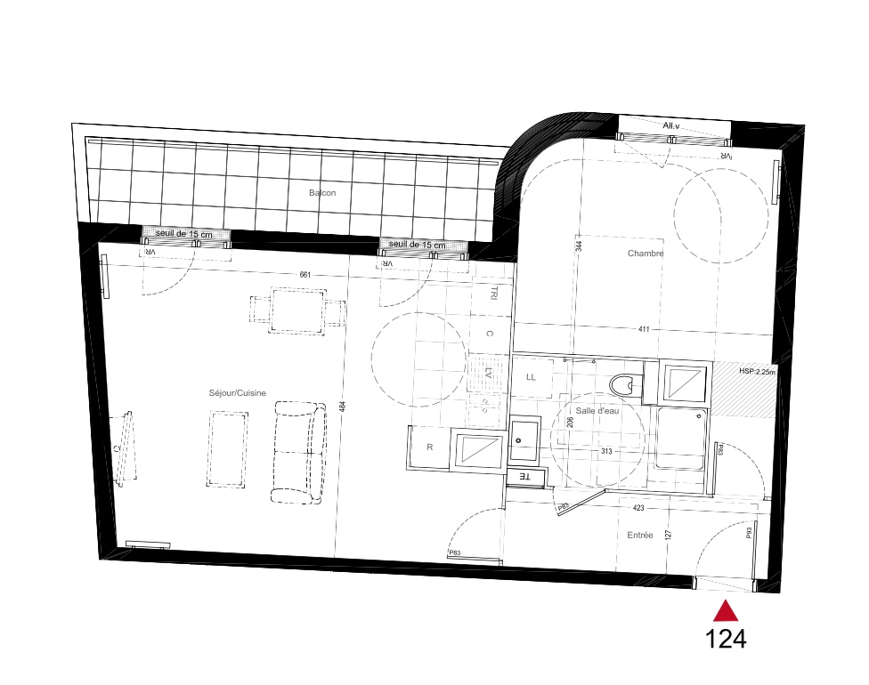 T2 - 57,04 m² - 2ème étage - Balcon - Parking