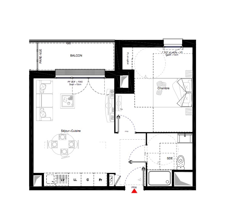 T2 - 42,80 m² - 1er étage - Balcon - Parking