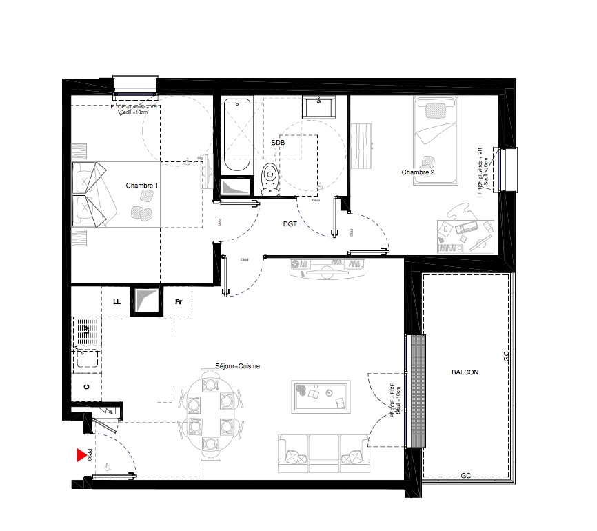 T3 - 61,70 m² - 1er étage - Balcon - Parking