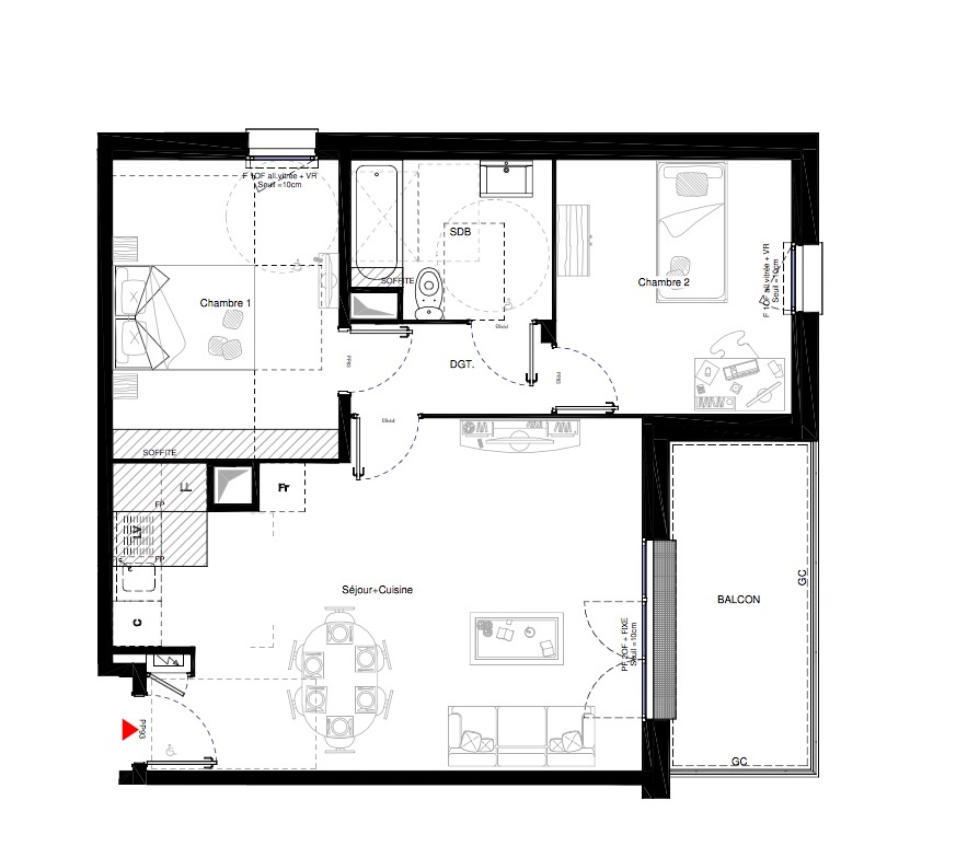 T3 - 61,70 m² - 2ème étage - Balcon - Parking