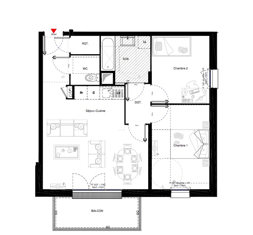T3 - 58,30 m² - 2ème étage - Balcon - Parking