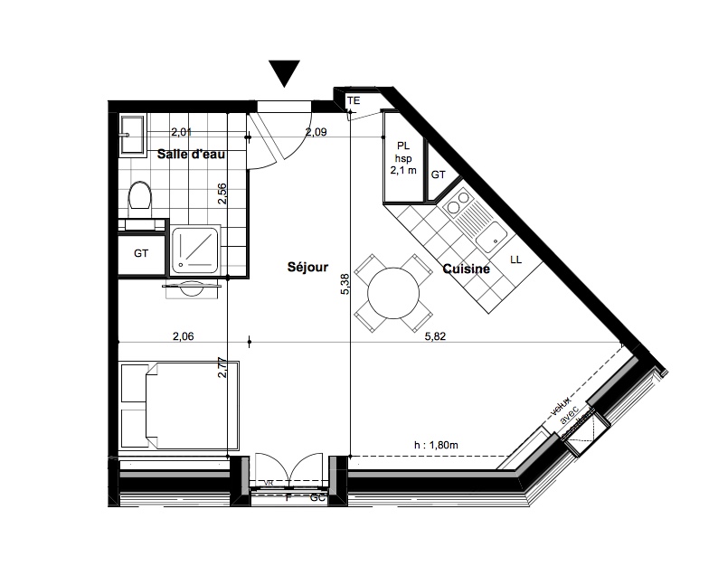 T1 - 33,70 m² - 4ème étage