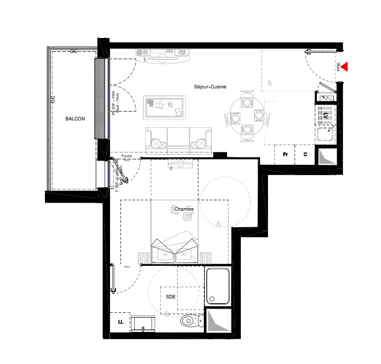 T2 - 41,20 m² - 1er étage - Balcon - Parking