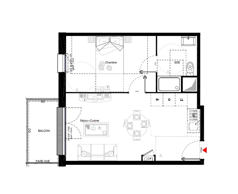 T2 - 40,40 m² - 1er étage - Balcon - Parking
