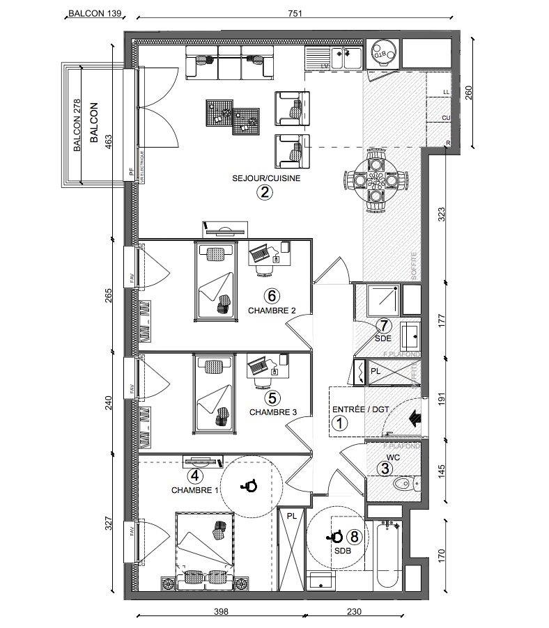 T4 - 86,30 m² - 1er étage - Balcon - Parking