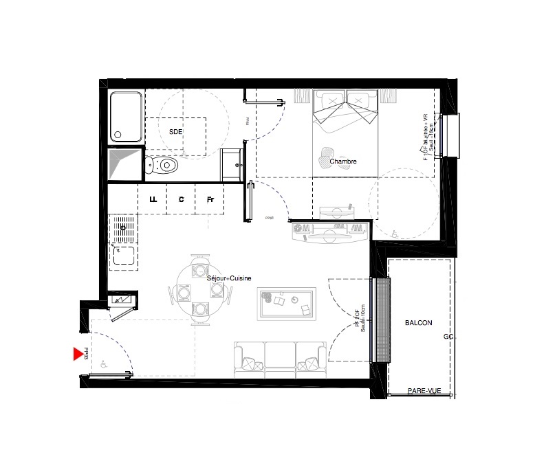 T2 - 38,90 m² - 1er étage - Balcon - Parking