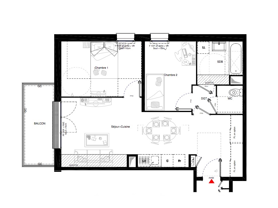 T3 - 58,30 m² - 1er étage - Balcon - Parking