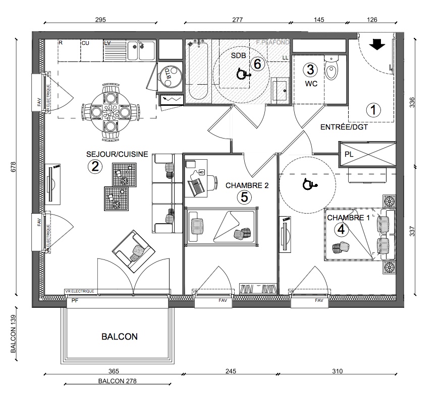 T3 - 60,55 m² - 2ème étage - Balcon - Parking