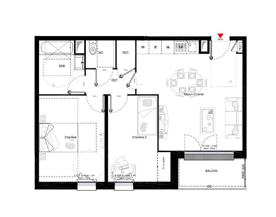 T3 - 59,60 m² - 2ème étage - Balcon - Parking