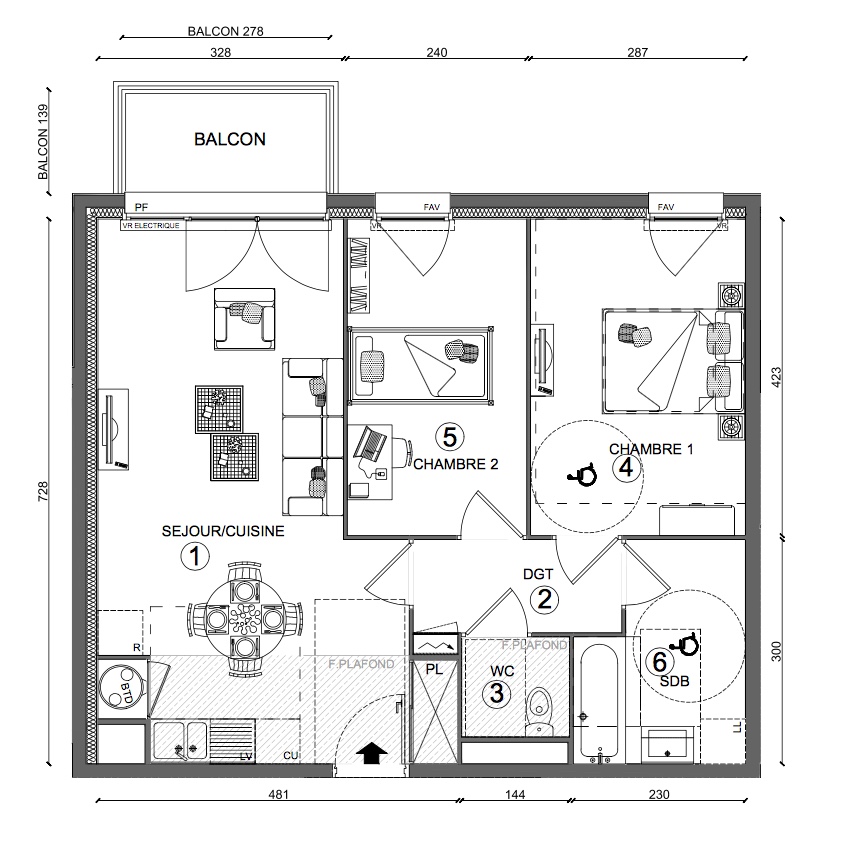 T3 - 60,65 m² - 2ème étage - Balcon - Parking