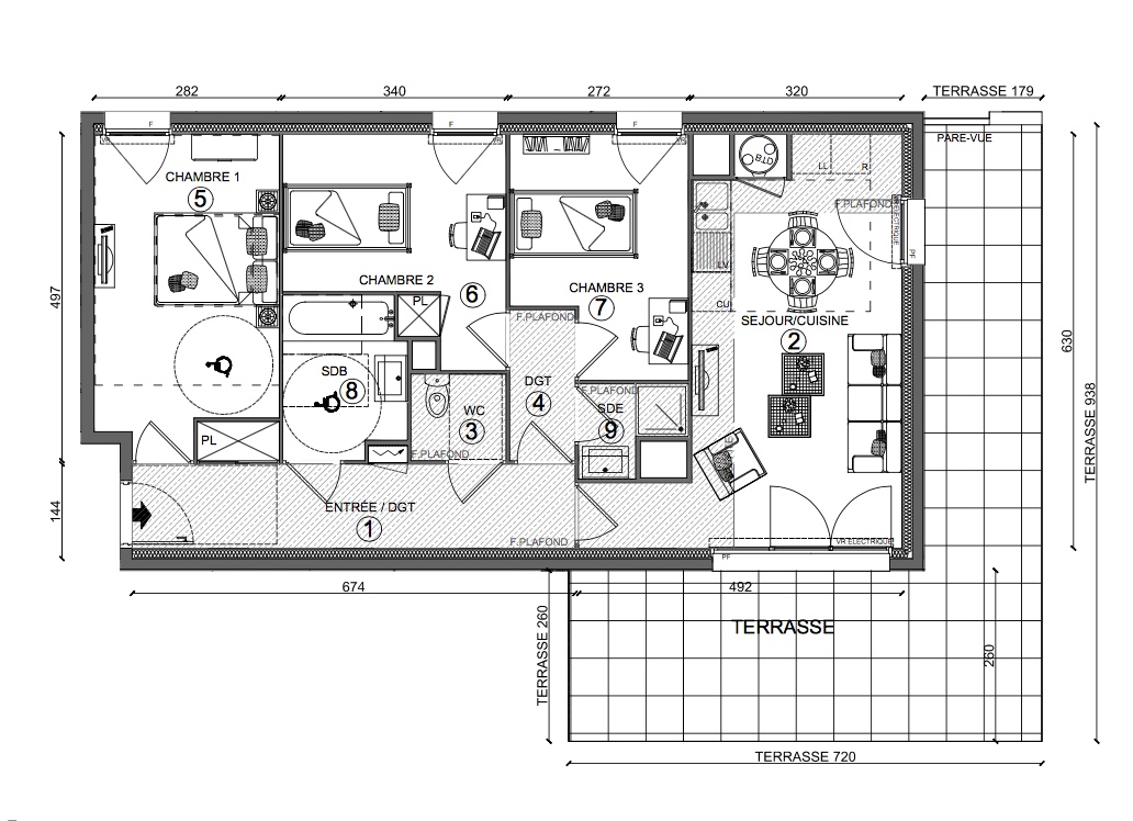 T4 - 73,00 m² - 3ème étage - Balcon - Parking