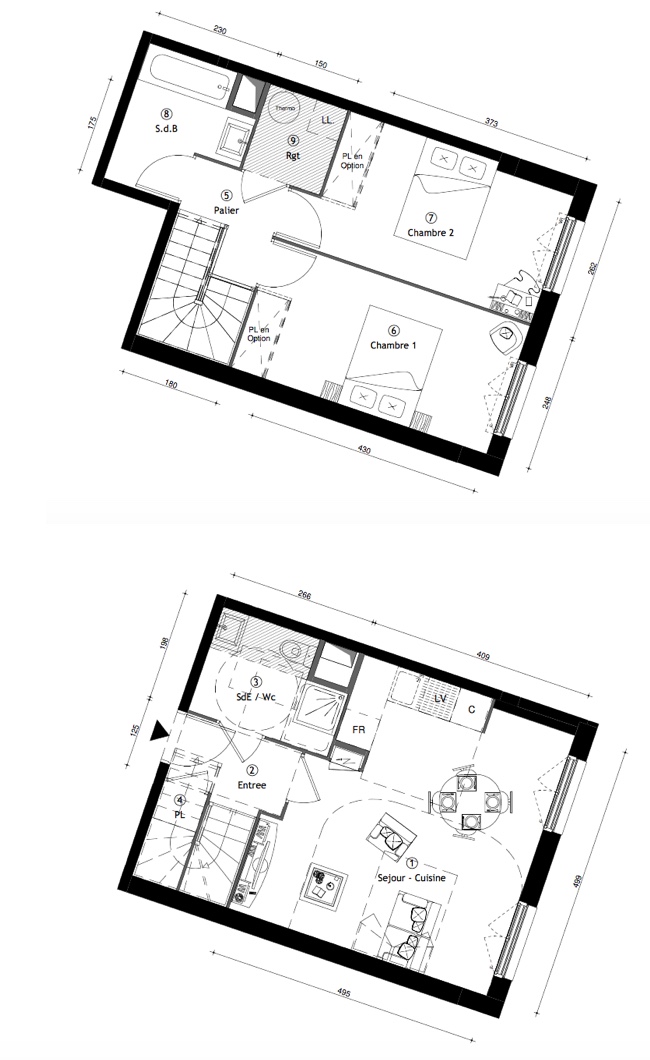 T3 Duplex - 65,00 m² - 1er étage - Parking