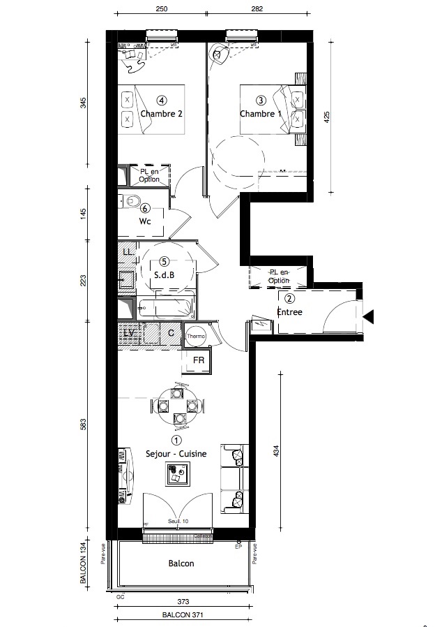 T3 - 60,70 m² - 1er étage - Balcon - Parking
