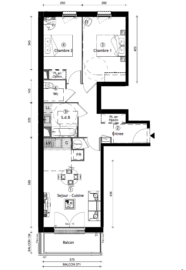 T3 - 60,70 m² - 2ème étage - Balcon - Parking