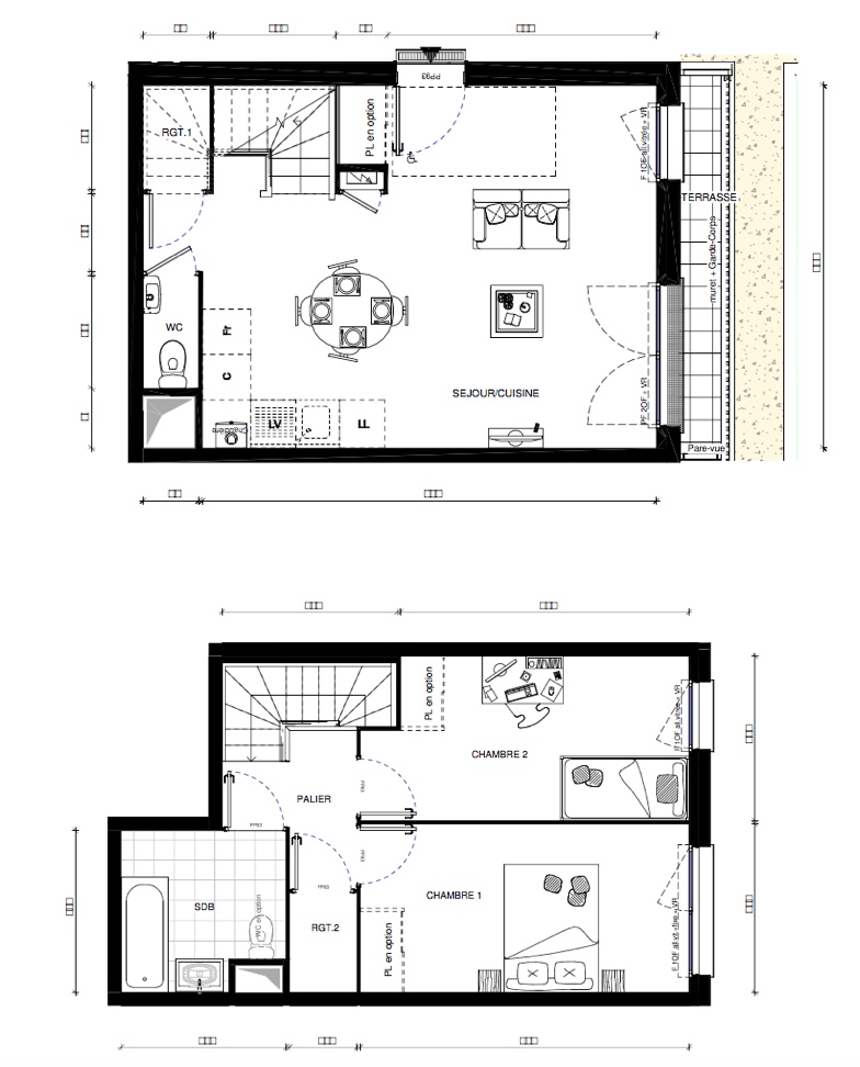 T3 Duplex - 64,30 m² - RdC/1er étage - Balcon - Parking