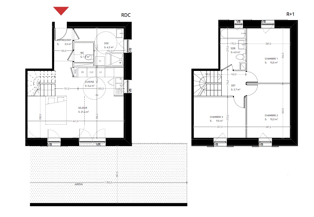T4 Duplex - 76,10 m² - RdC/1er étage - Jardin - Parking