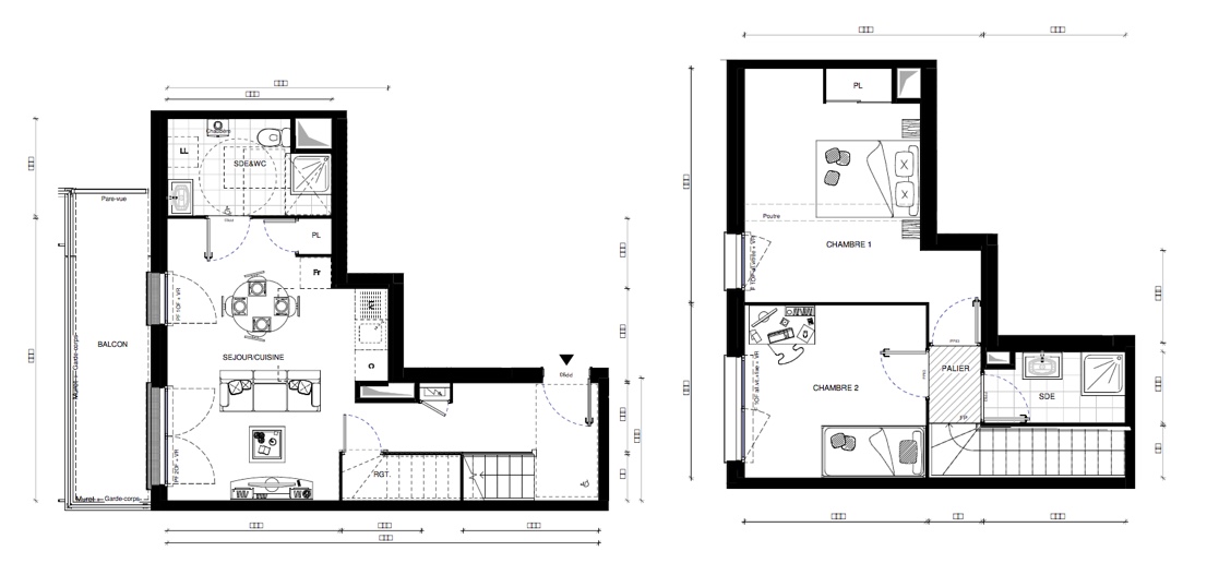 T3 - 64,50 m² - 1/2ème étage - Balcon - Parking