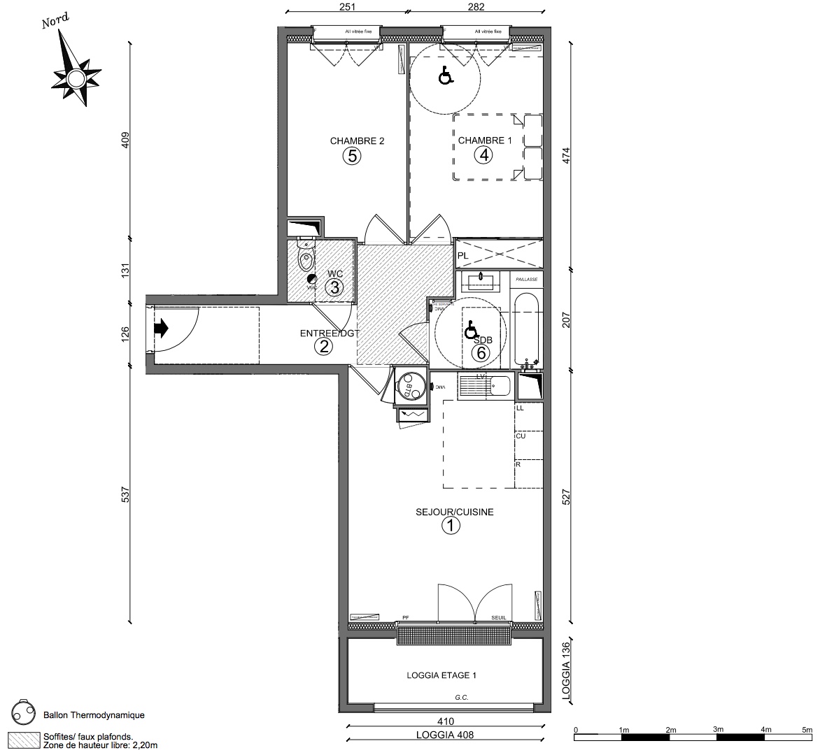 T3 - 60,00 m² - 1er étage - Balcon - Parking