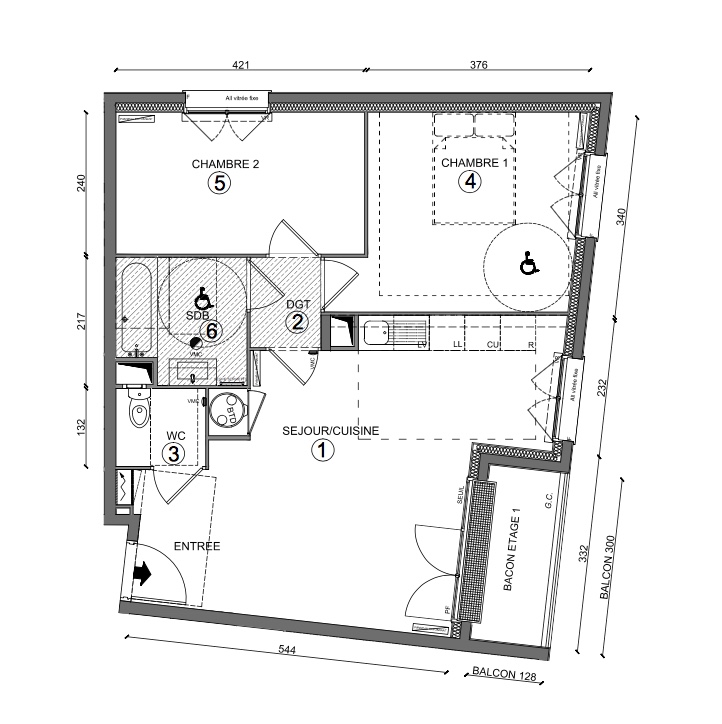T3 - 58,15 m² - 1er étage - Balcon - Parking
