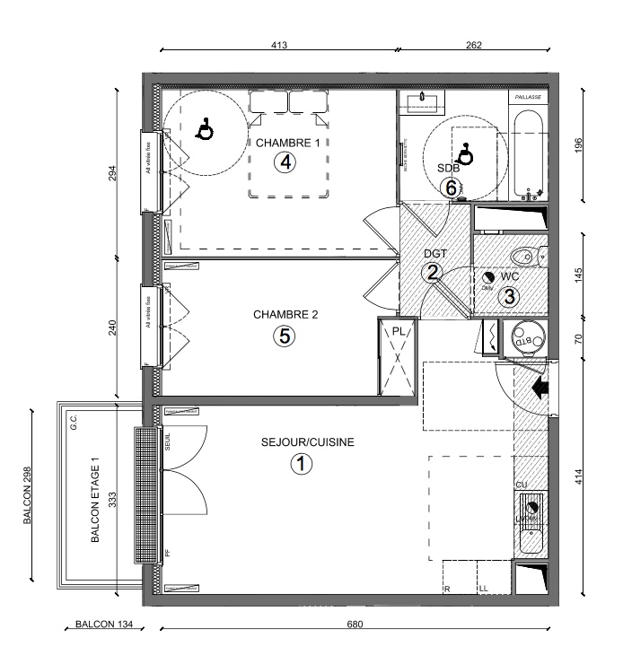 T3 - 57,40 m² - 1er étage - Balcon - Parking