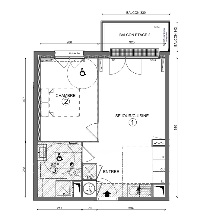 T2 - 40,35 m² - 2ème étage - Balcon - Parking