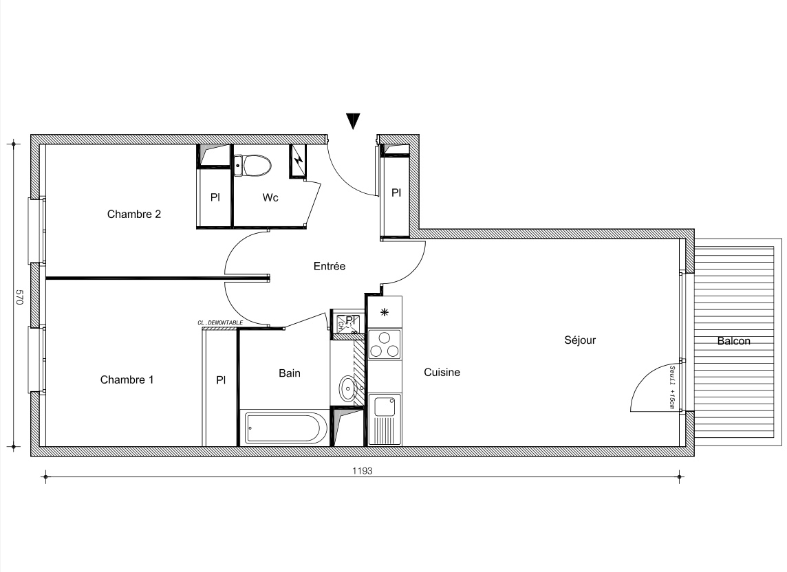 T3 - 56,75 m² - 1er étage - Balcon - Parking