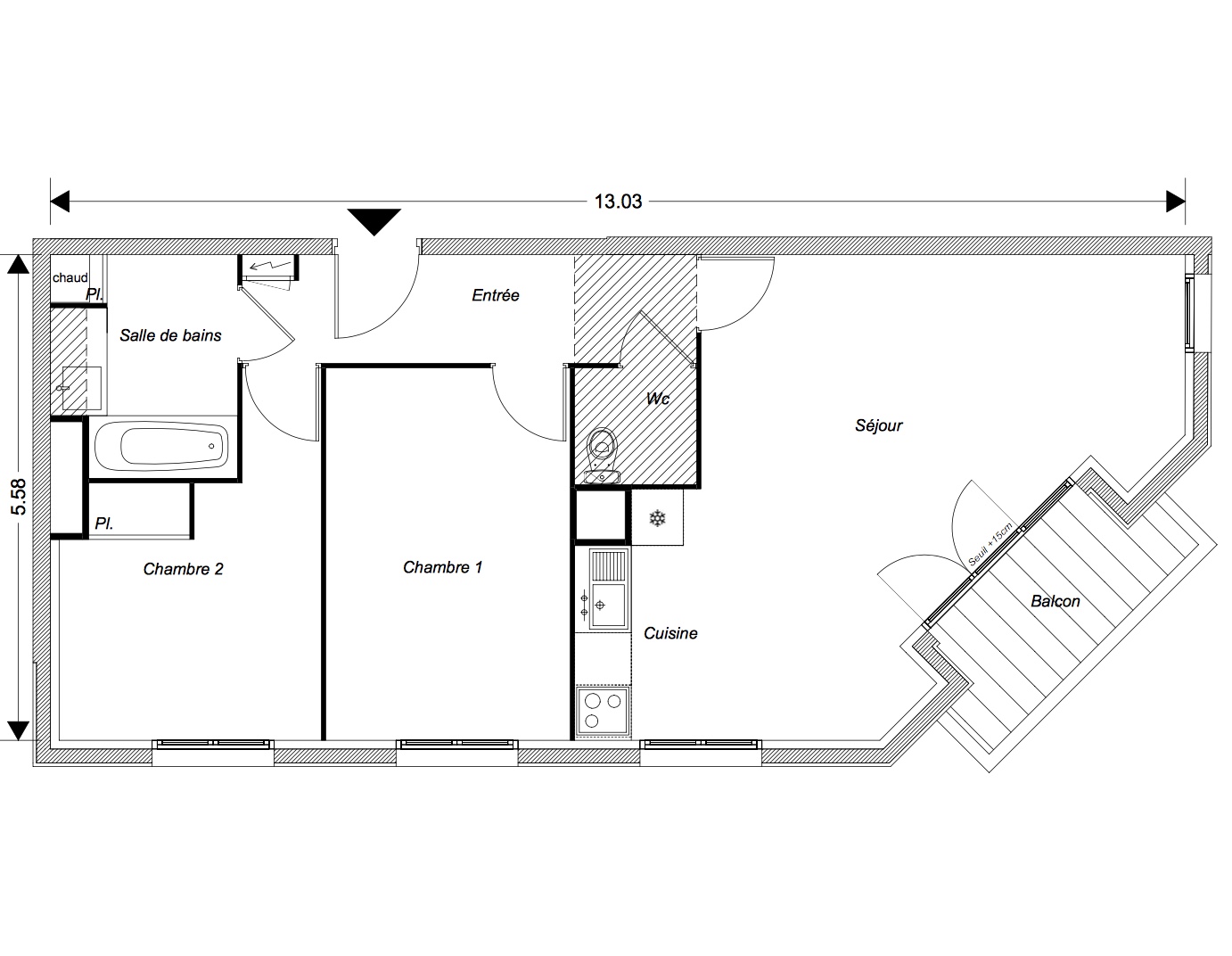 T3 - 61,98 m² - 2ème étage - Balcon - Parking