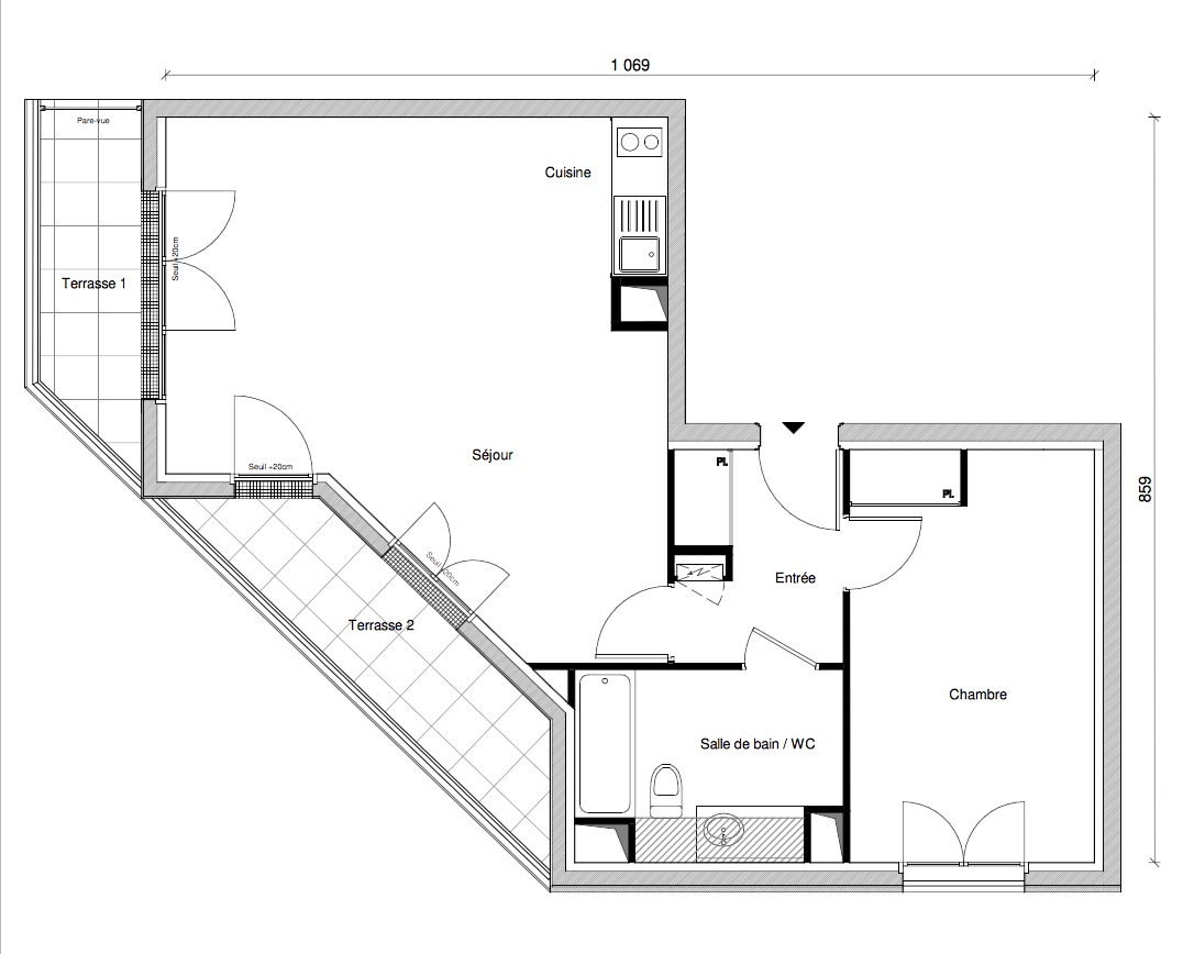 T2 - 53,60 m² - 1er étage - Balcon - Parking - VENDU