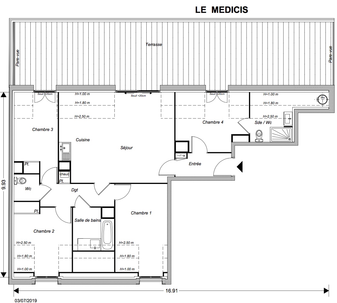 T5 - 88,37 m² - 3ème étage - Terrasse - Parking