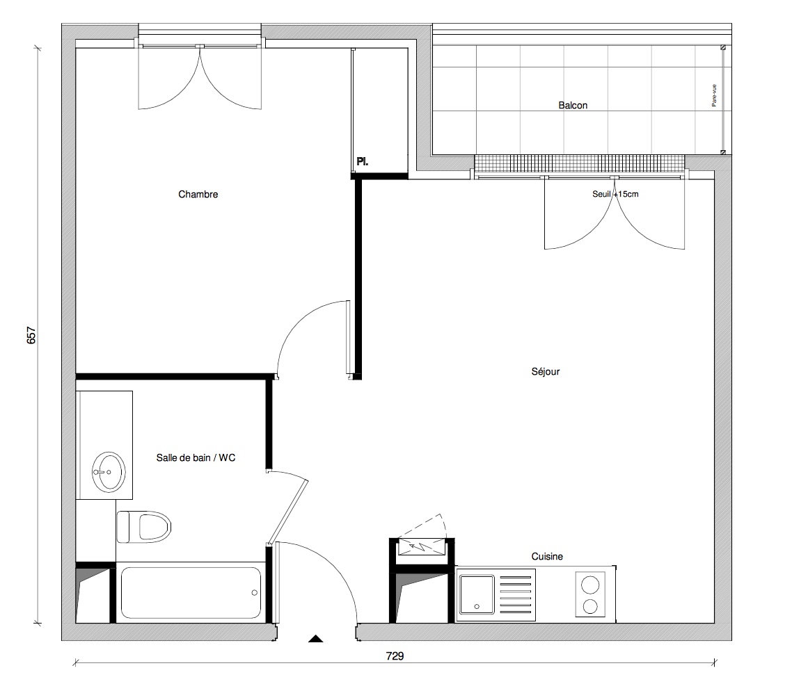 T2 - 41,00 m² - 1er étage - Balcon - Parking