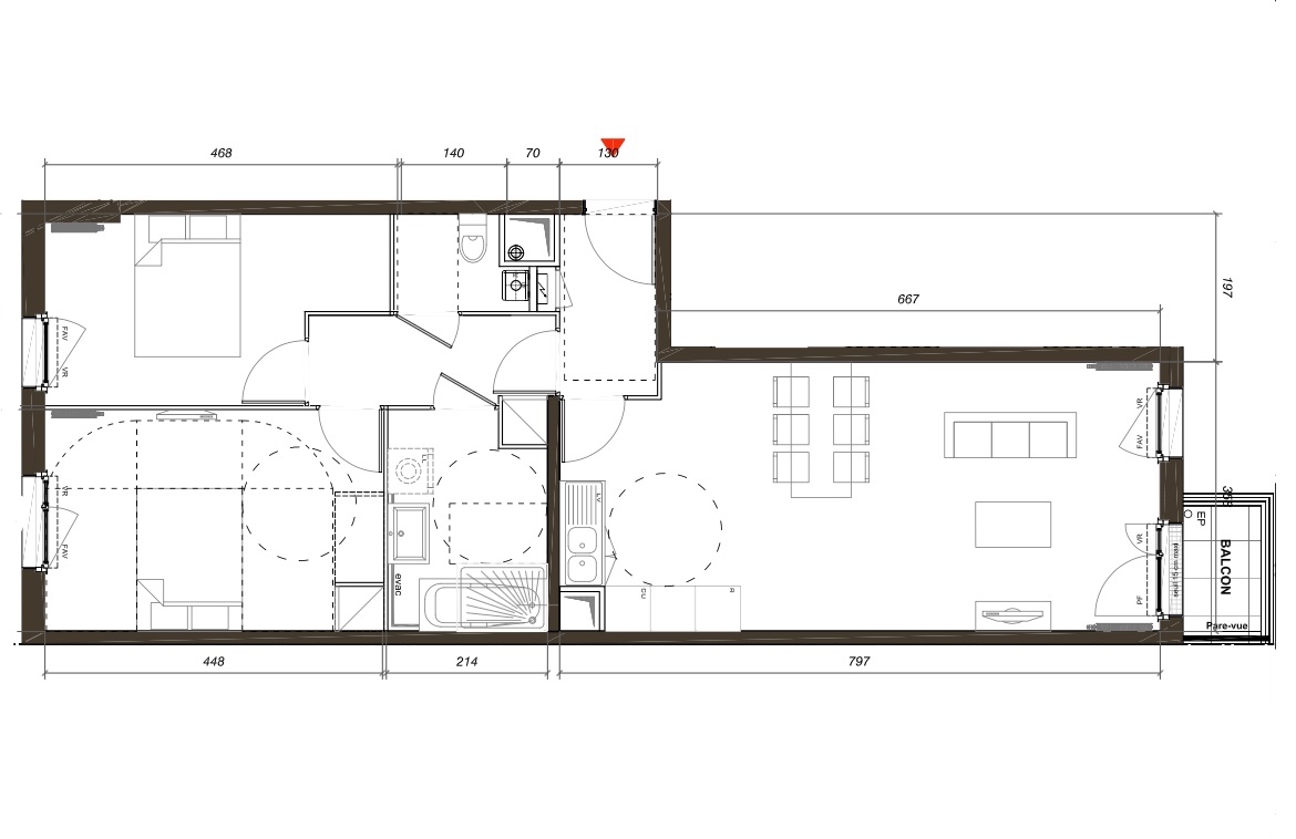 T3 - 66,26 m² - 1er étage - Balcon - Parking