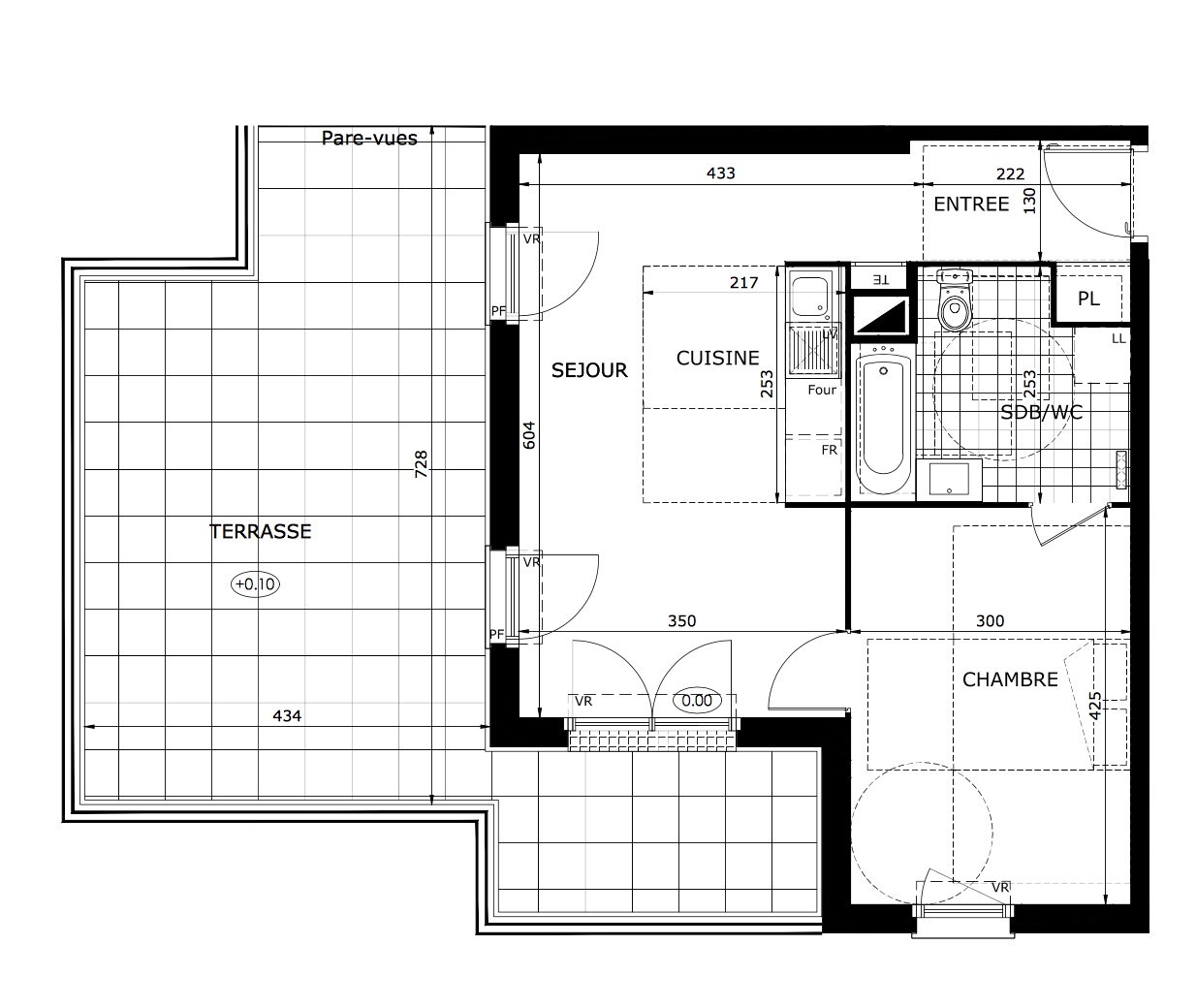 T2 - 44,70 m² - 2ème étage - Terrasse - Parking