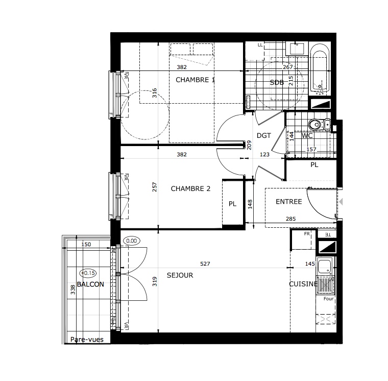 T3 - 58,05 m² - 2ème étage - Balcon - Parking
