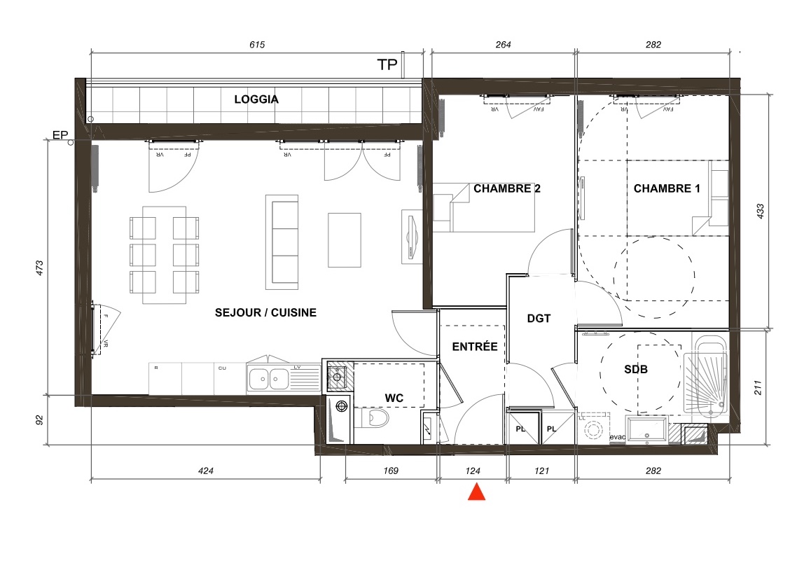 T3 - 64,29 m² - 2ème étage - Balcon - Parking