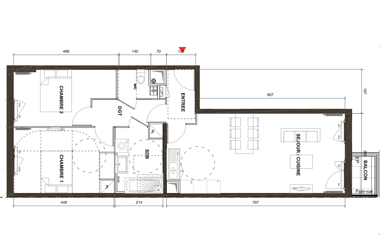 T3 - 66,26 m² - 2ème étage - Balcon - Parking