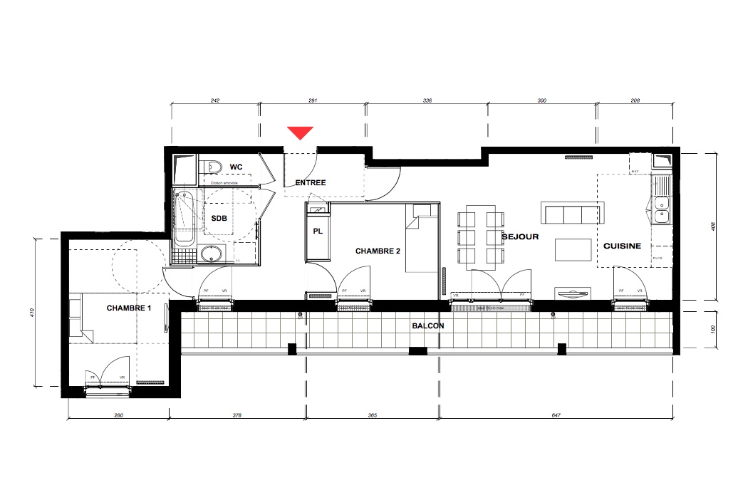 T3 - 65,01 m² - 2ème étage - Balcon - Parking