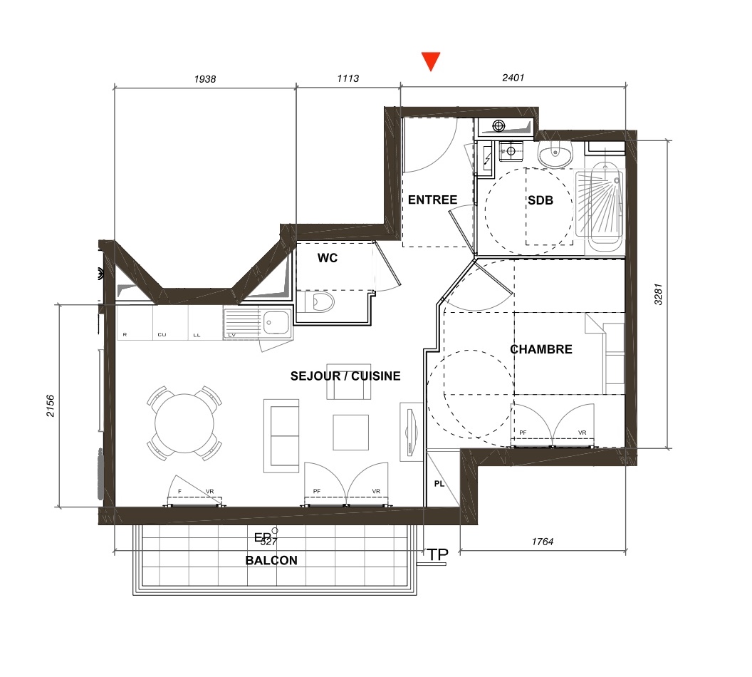 T2 - 39,49 m² - 2ème étage - Balcon - Parking