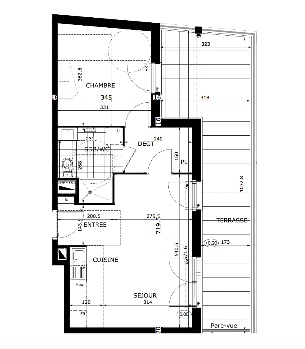 T2 - 42,85 m² - 3ème étage - Terrasse - Parking