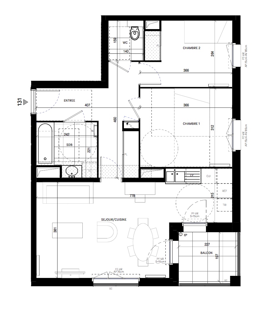 T3 - 62,83 m² - 3ème étage - Balcon - Parking