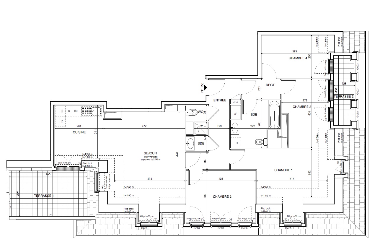 T5 - 103,71 m² - 5ème étage - Terrasse - Parking