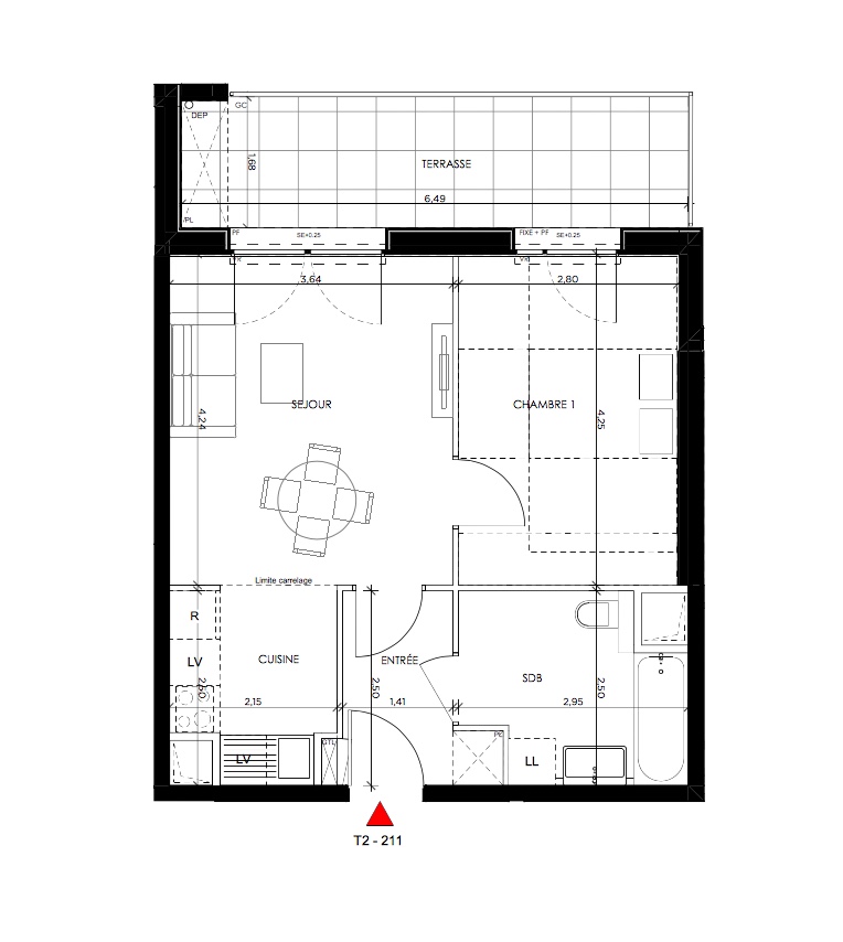 T2 - 42,19 m² - 1er étage - Balcon - Parking
