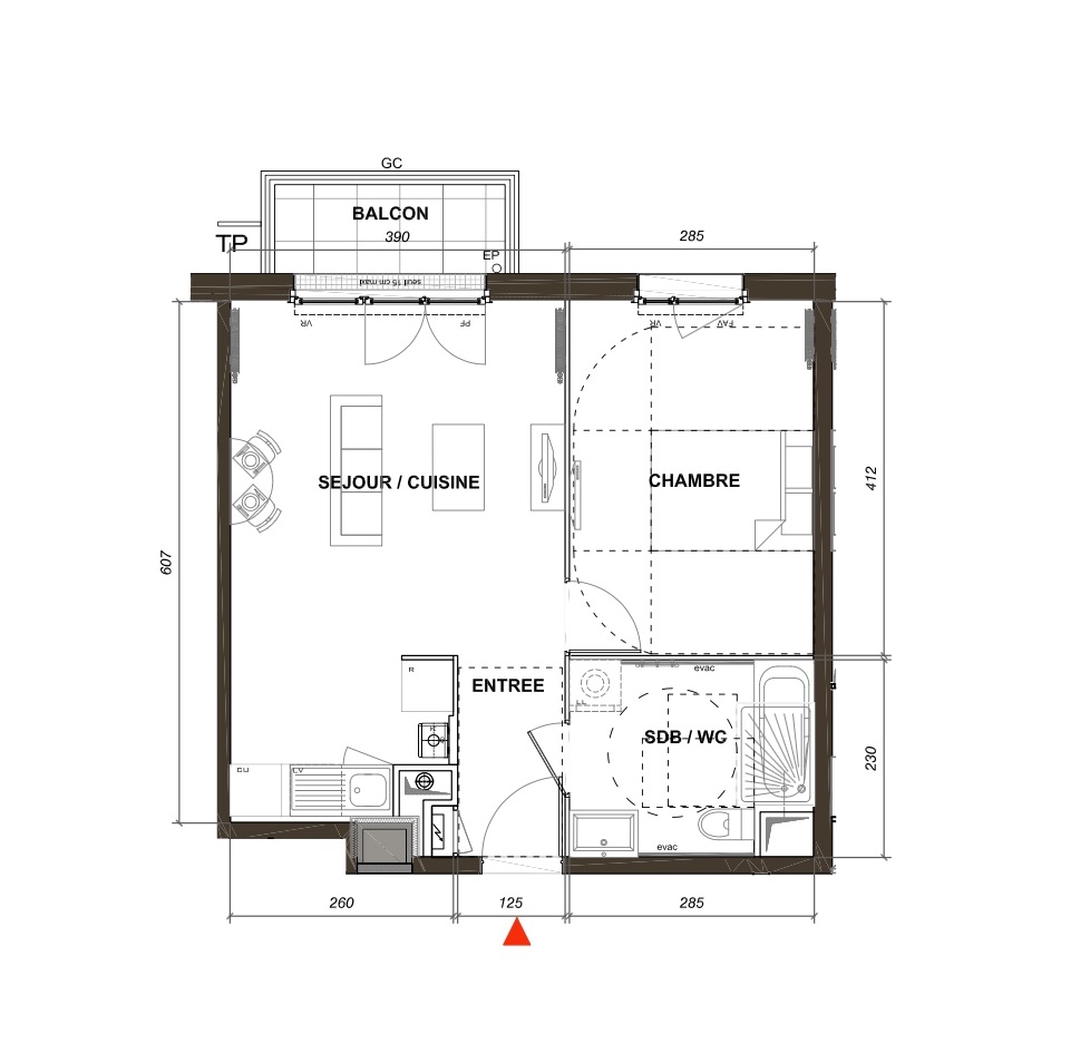 T2 - 41,44 m² - 1er étage - Balcon - Parking