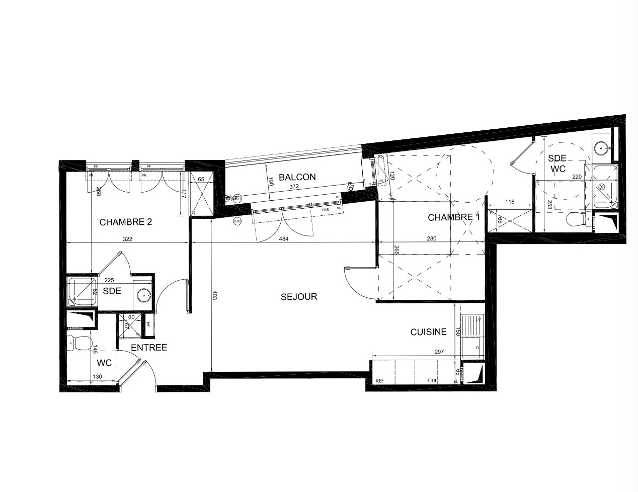 T3 - 63,77 m² - 1er étage - Balcon - Parking